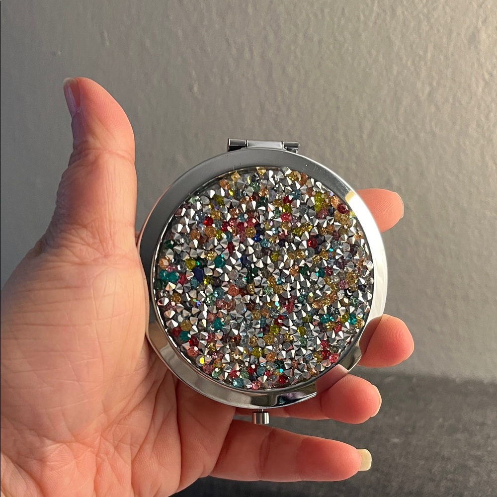 Sparkling Multicolor Rhinestone Compact Mirror - image 1